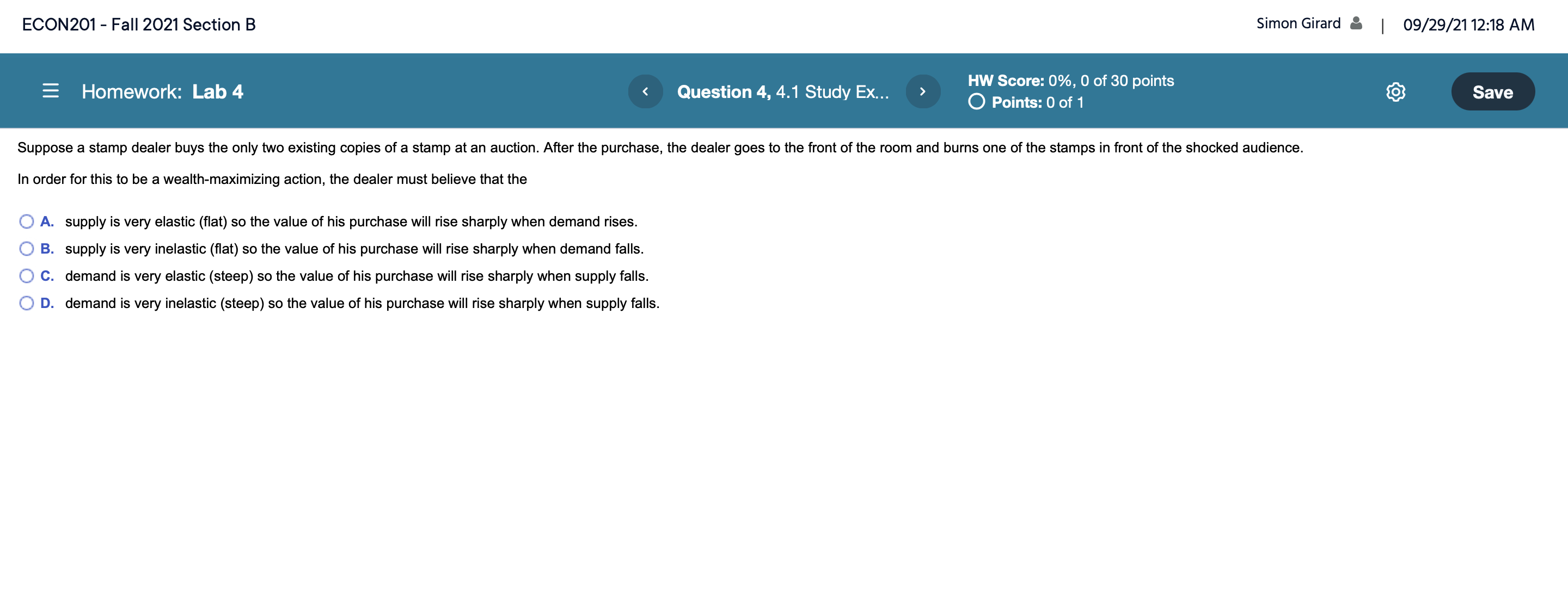  ECON201 - Fall 2021 Section B Simon Girard A | 09/29/21
