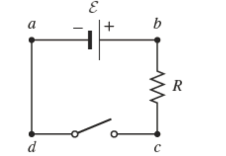 emf device, 8 = 19 V, and a resistor, R = 36