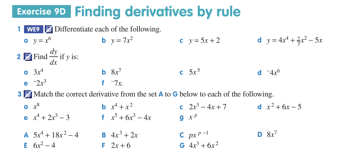differntial calculus please answer the following questions and only do the working