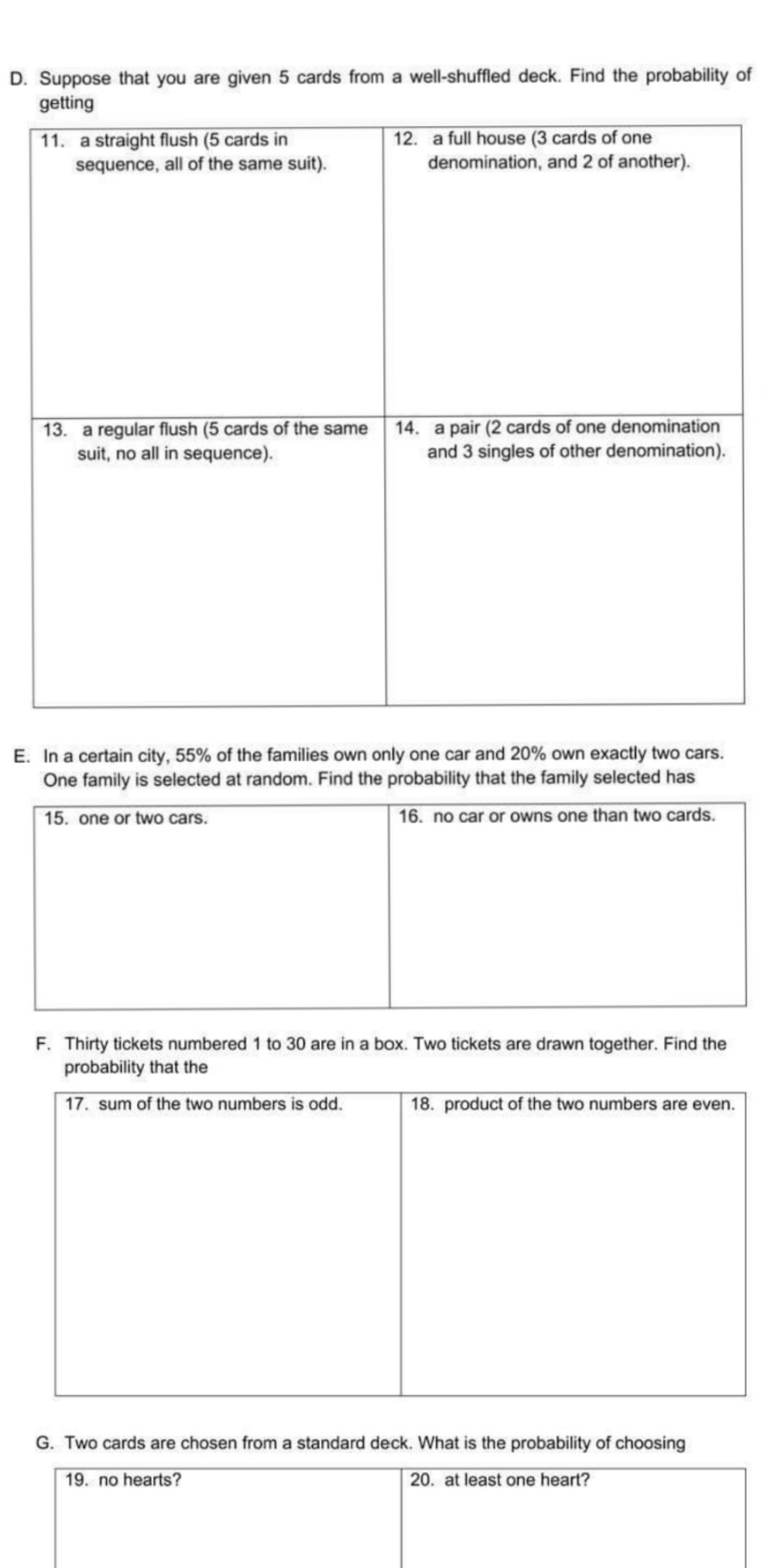 PROBABILITY D. Suppose that you are given 5 cards from a well-shuffled