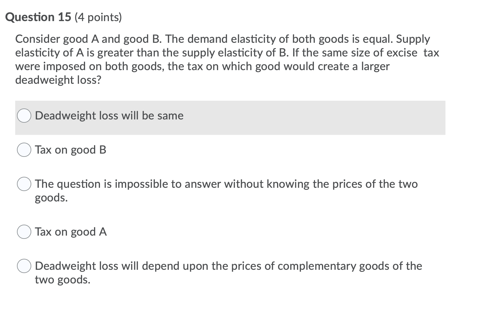 Q Based on What you know about relative elasticity, which set of