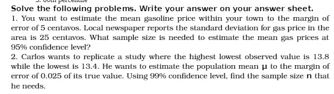  Solve the following problems. Write your answer on your answer sheet.