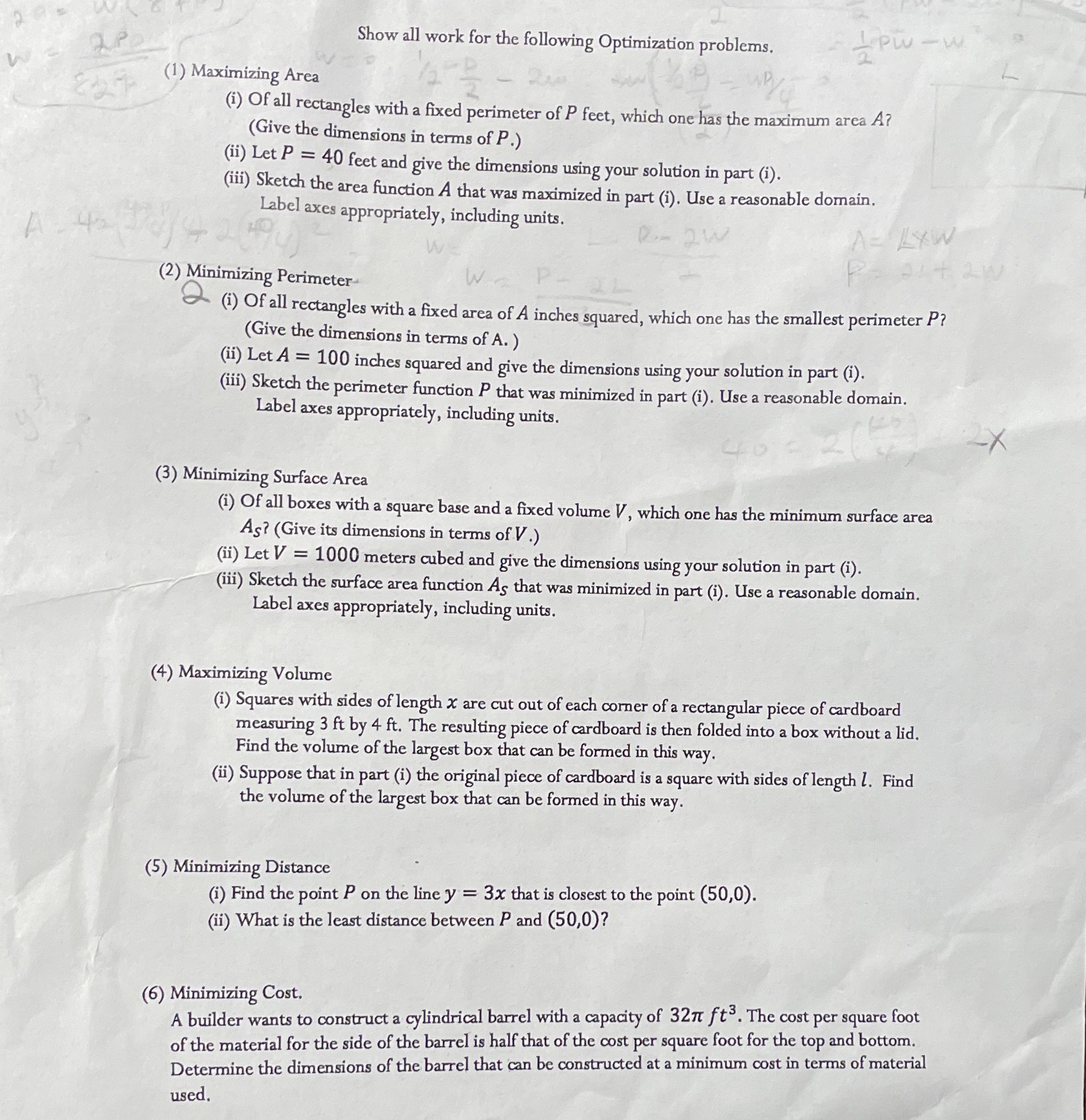  Show all work for the following Optimization problems. LPW - W