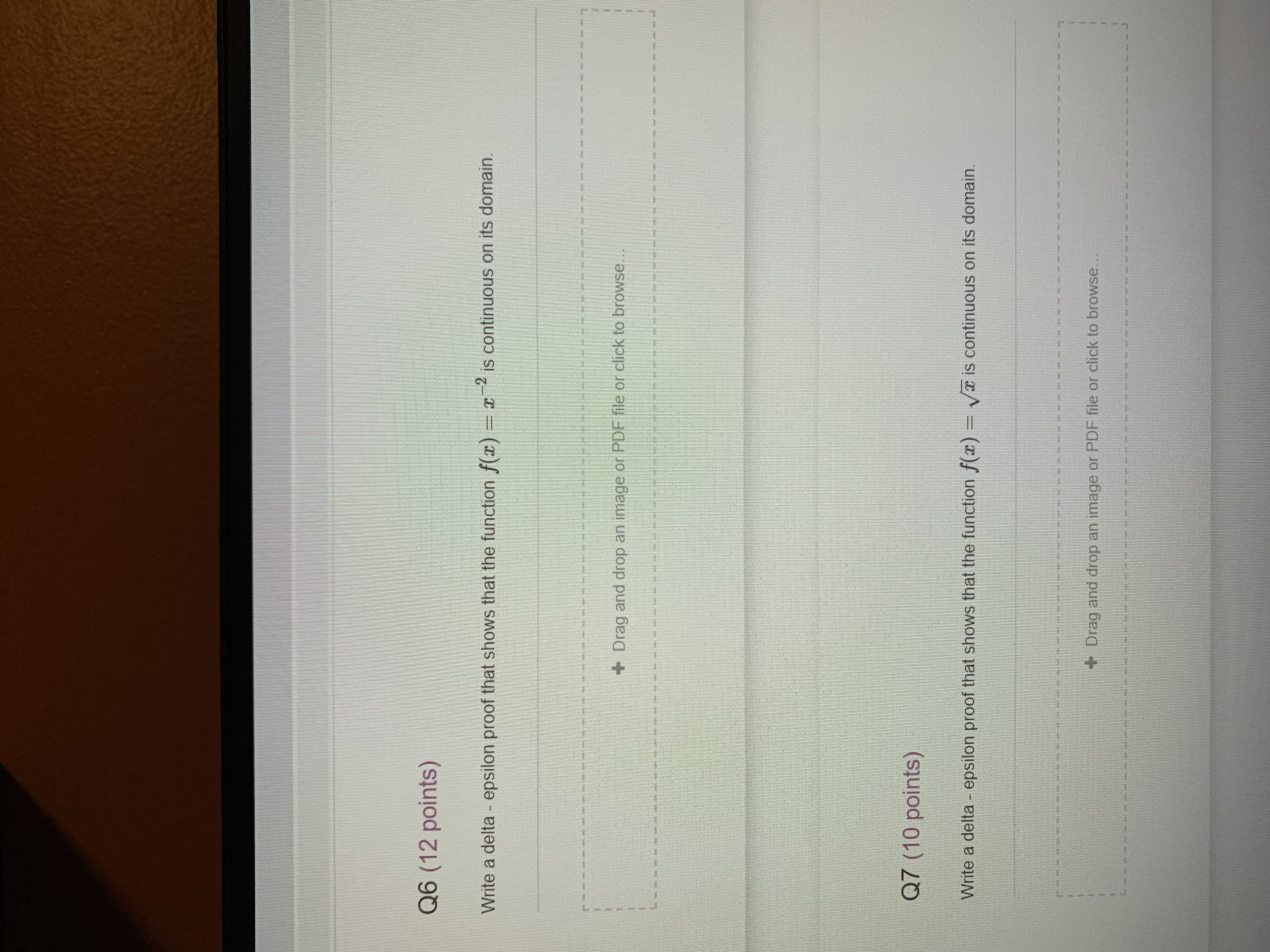 Q6 (12 points) Write a delta - epsilon proof that shows