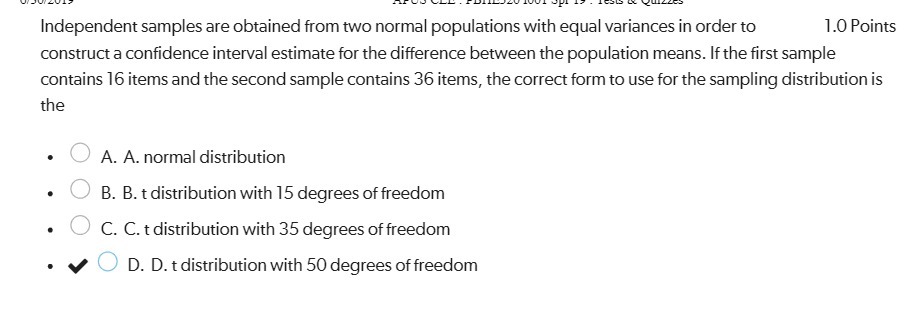 Independent samples are obtained from two normal populations with equal variances