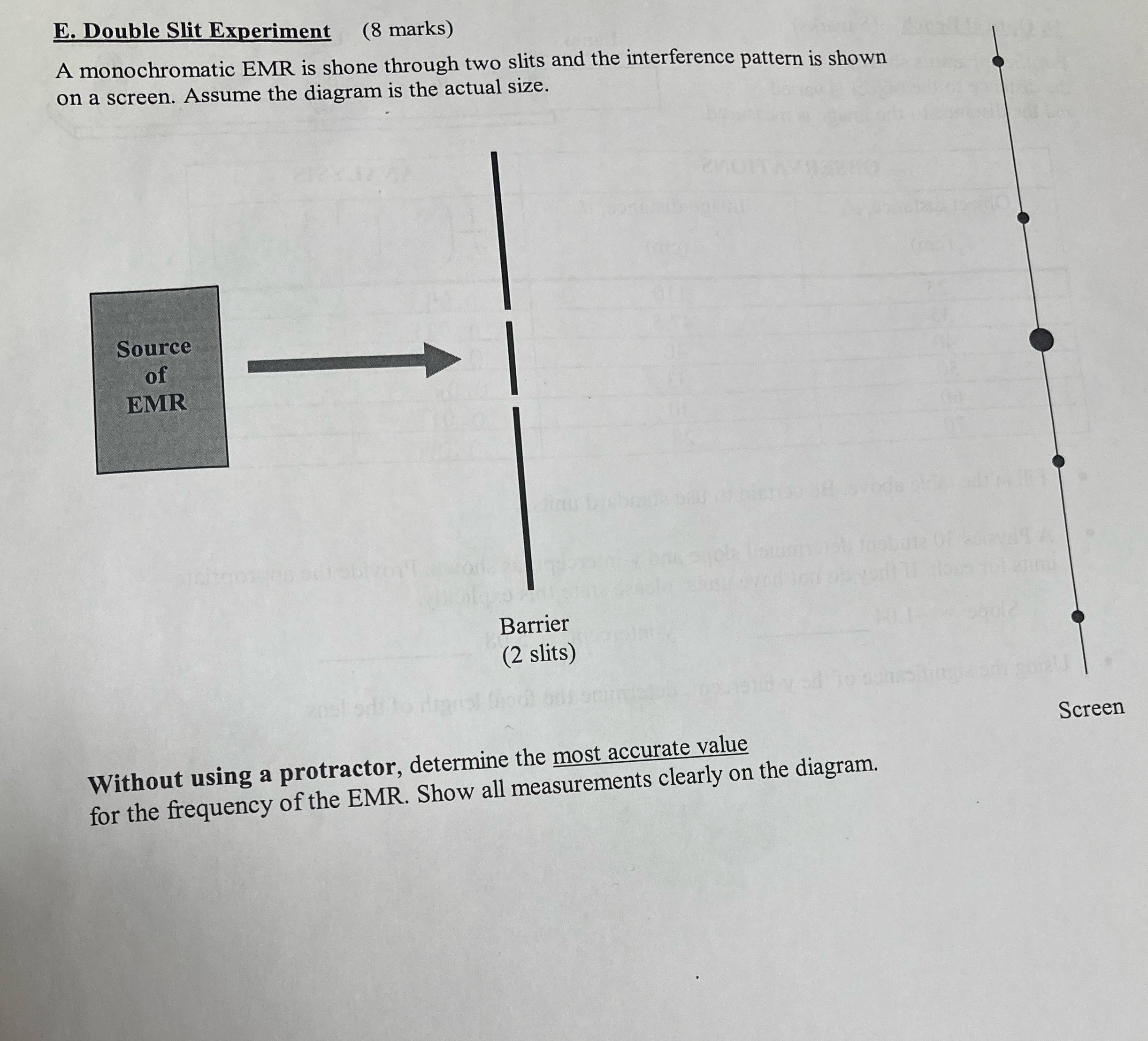 Help thanks E. Double Slit Experiment (8 marks) A monochromatic EMR is