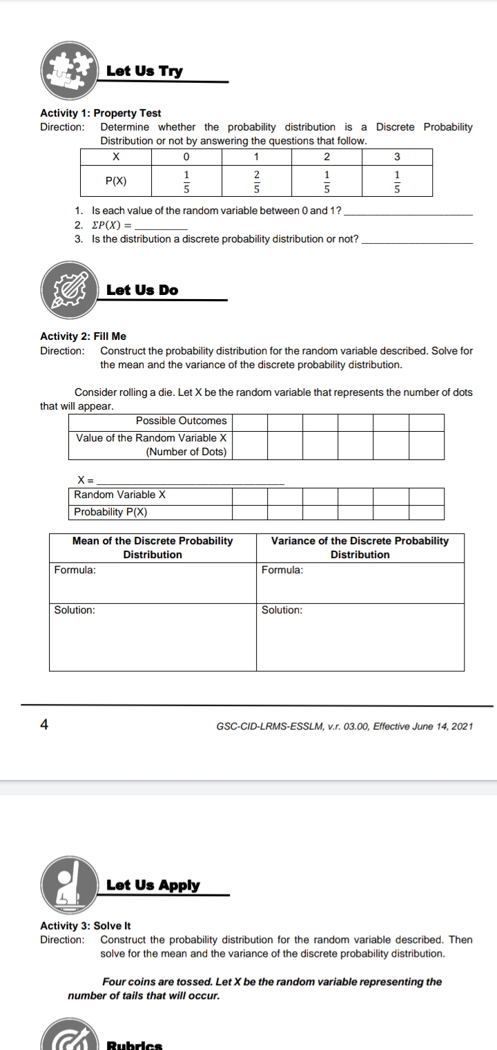 Need your help regarding this Activities. Activity 1: Property Test Direction: Determine