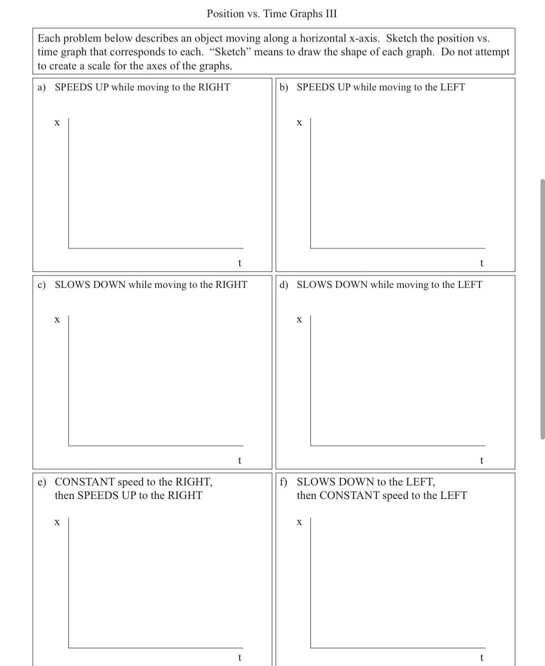  Position vs. Time Graphs 111 Each problem below describes an object