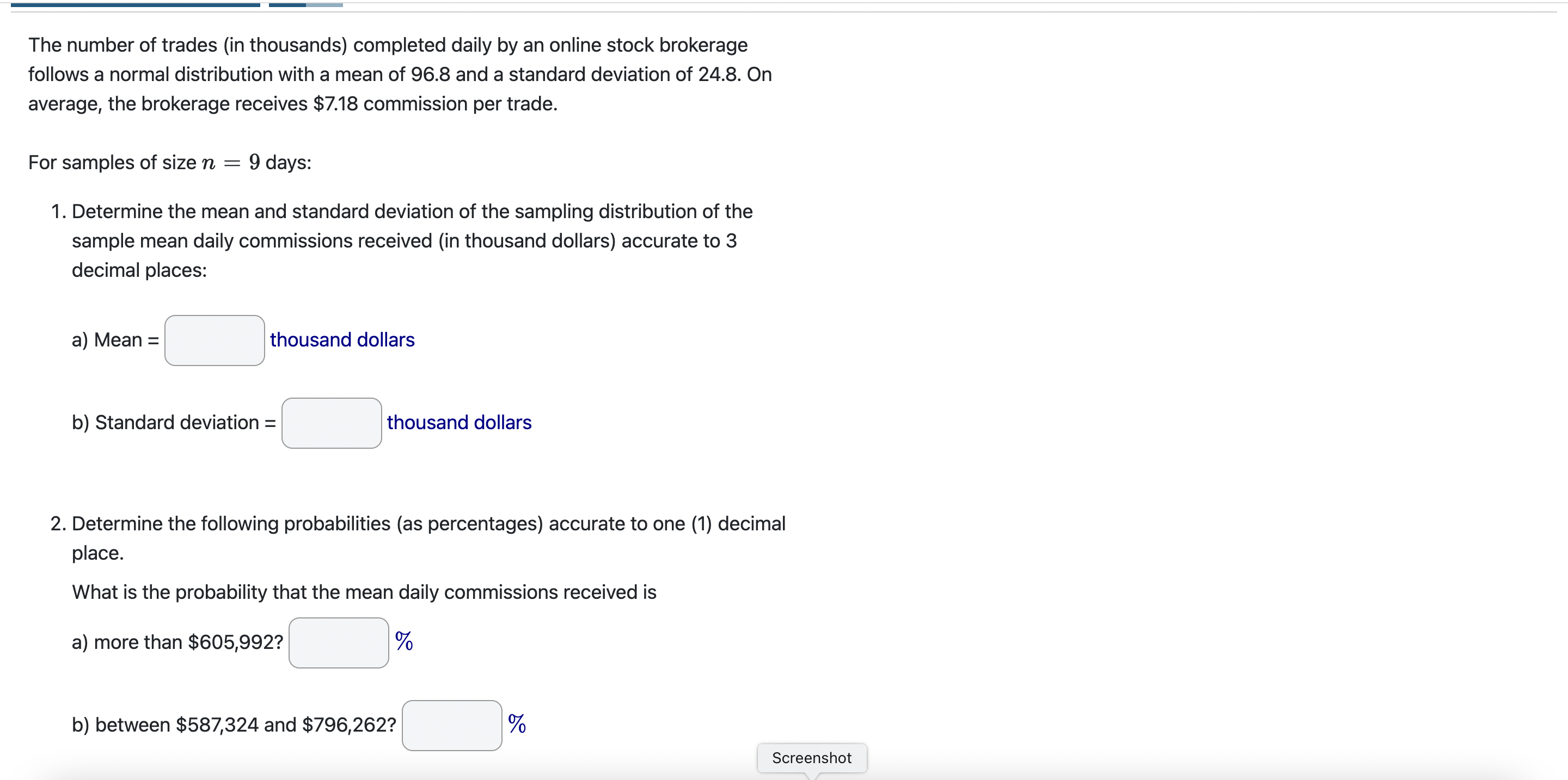  The number of trades (in thousands) completed daily by an online