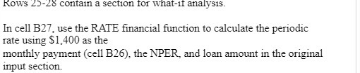  Rows 20-28 contain a section for what-if analysis. In cell B27,