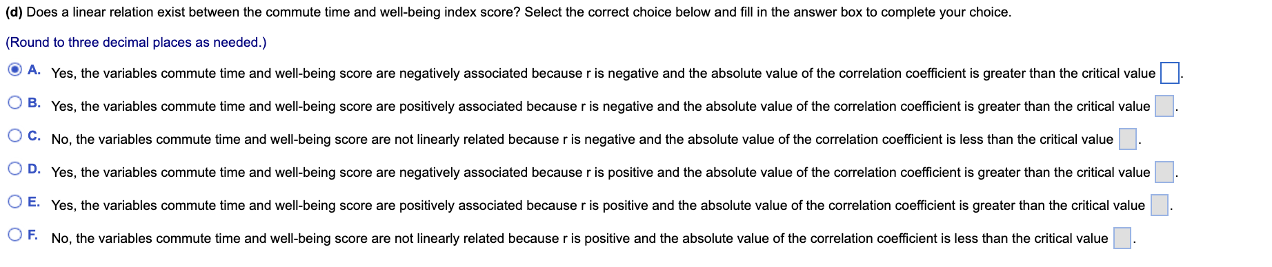 Question d) (d) Does a linear relation exist between the commute time