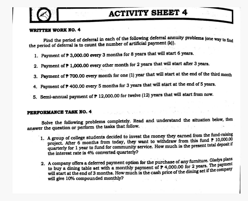 THIS ACTIVITY LESSON IS "DEFERRED ANNUITY".PLEASE ANSWER THEM ALL CORRECTLY AND IN
