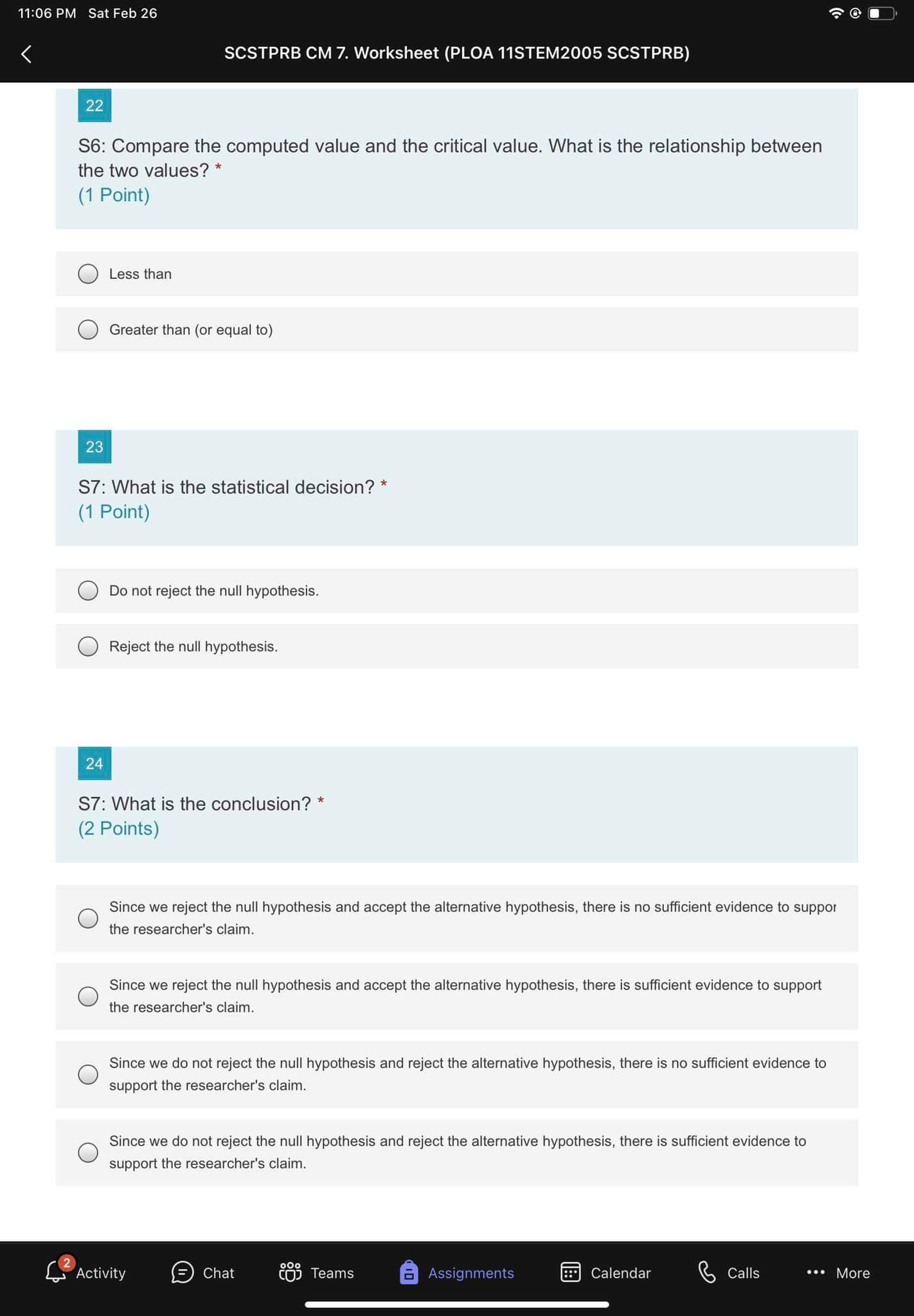 SCSTPRB) Sl: Which is the claim, the null hypothesis or the alternative