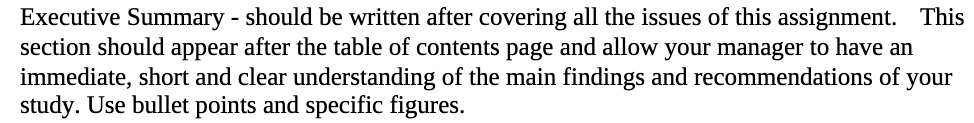  Executive Summary - should be written after covering all the issues