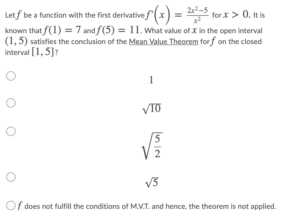  Let f be a function with the first derivative f' (x