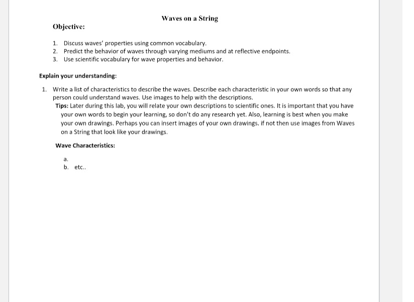 Wave on a String simulation allows students to create their own waves