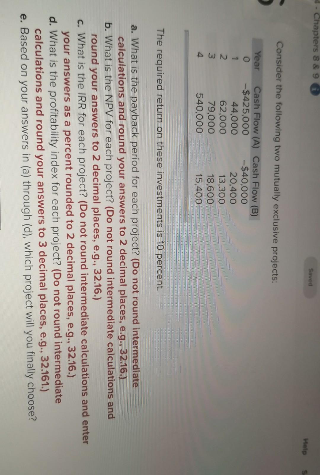 4 - Chapters 8 Sarved Help Consider the following two mutually