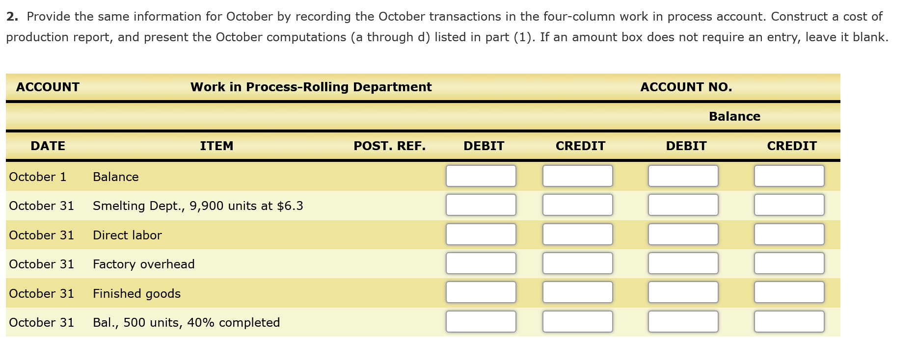 process. The inventory of Work in ProcessRolling on September 1 and debits