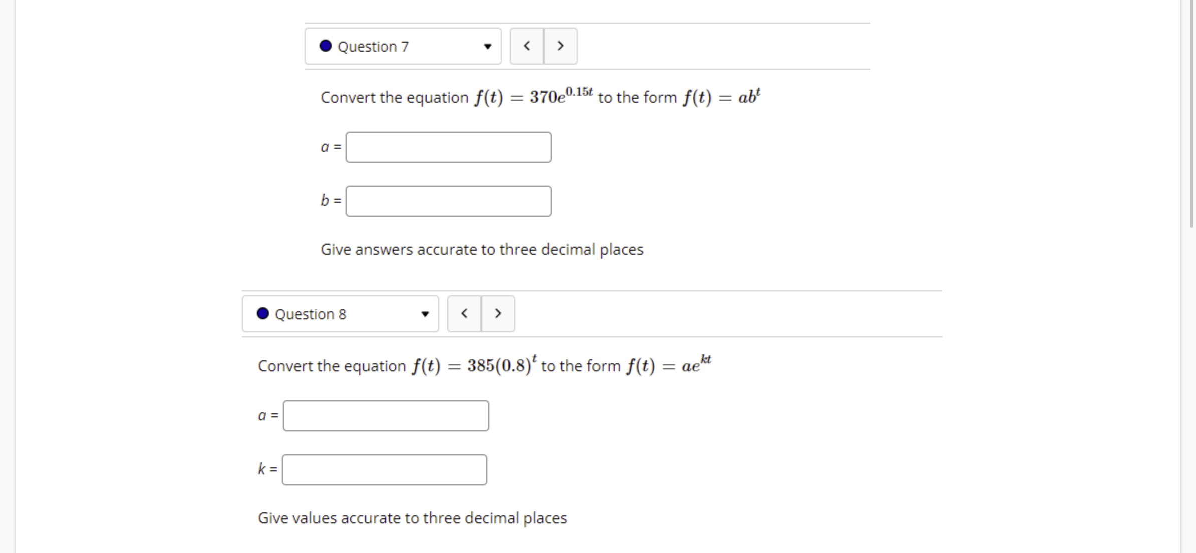 O Question7 v Convert the equation f(t) = 37060'15' to the