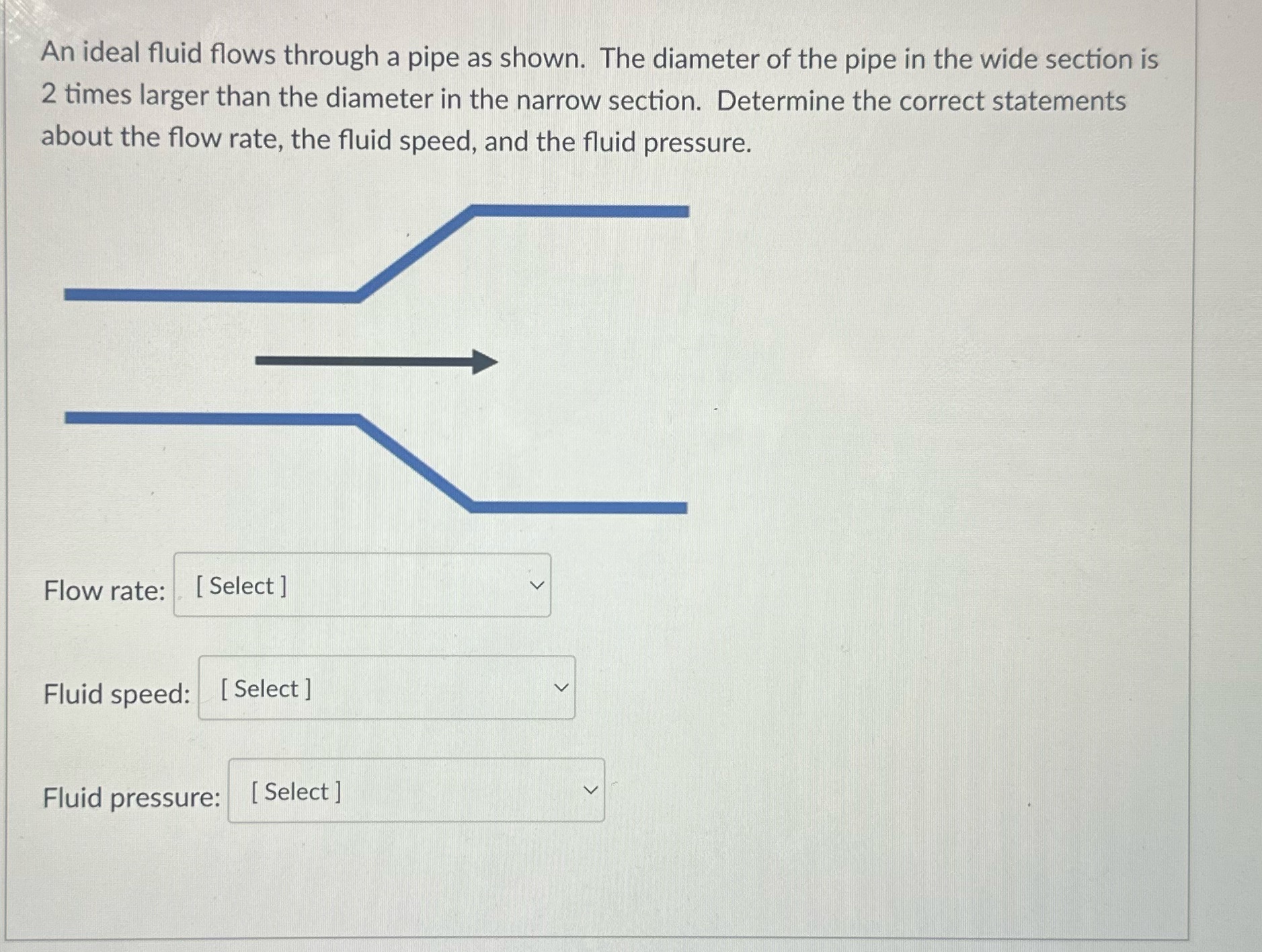 Please answer quick An ideal fluid flows through a pipe as shown.