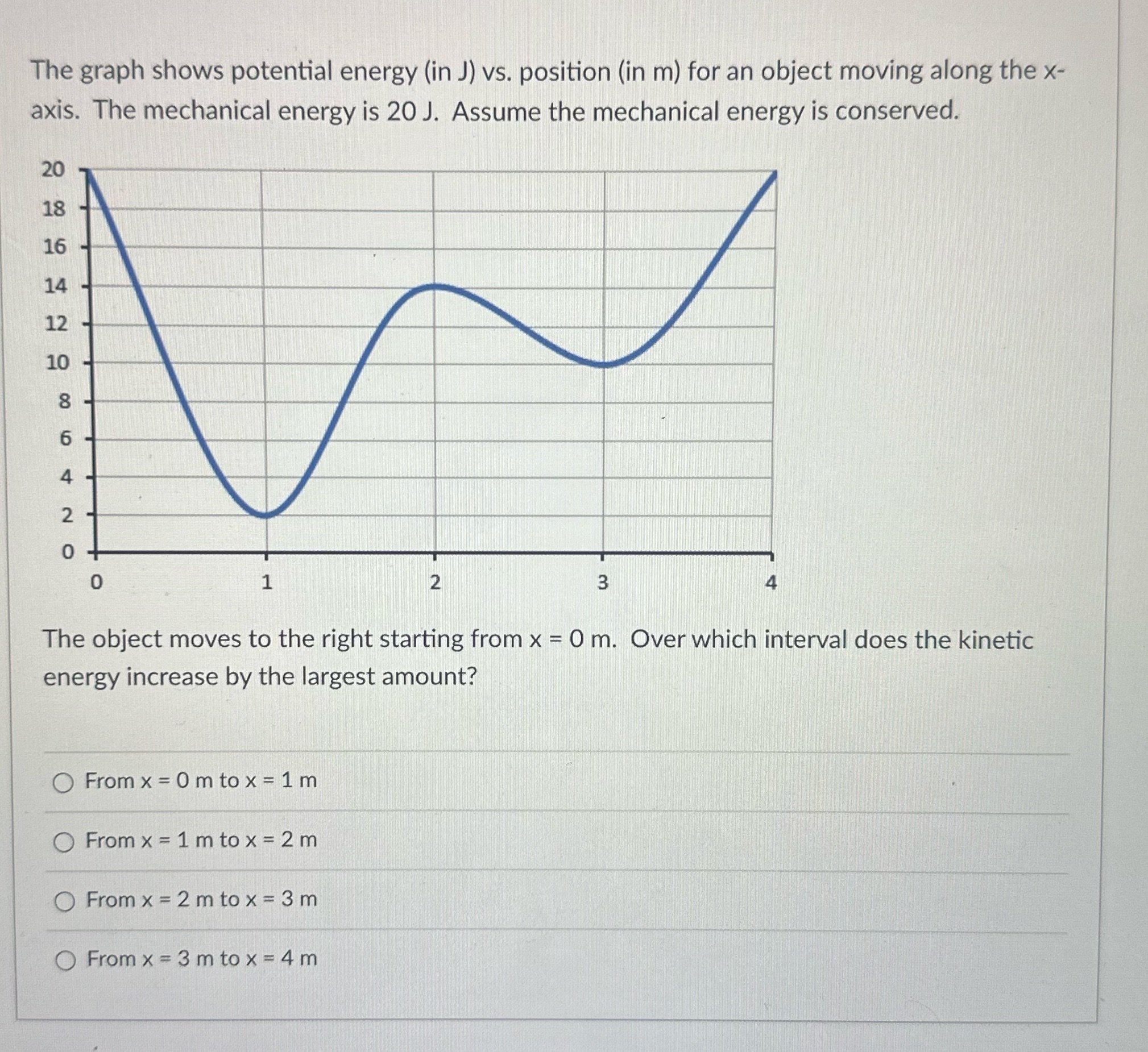 Please answer quick The graph shows potential energy (in J) vs. position