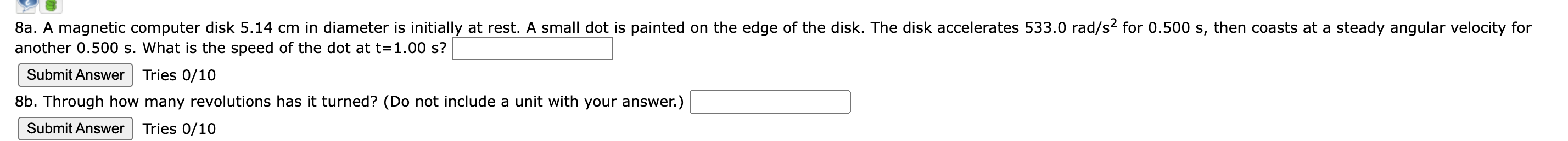 u a 8a. A magnetic computer disk 5.14 cm in diameter