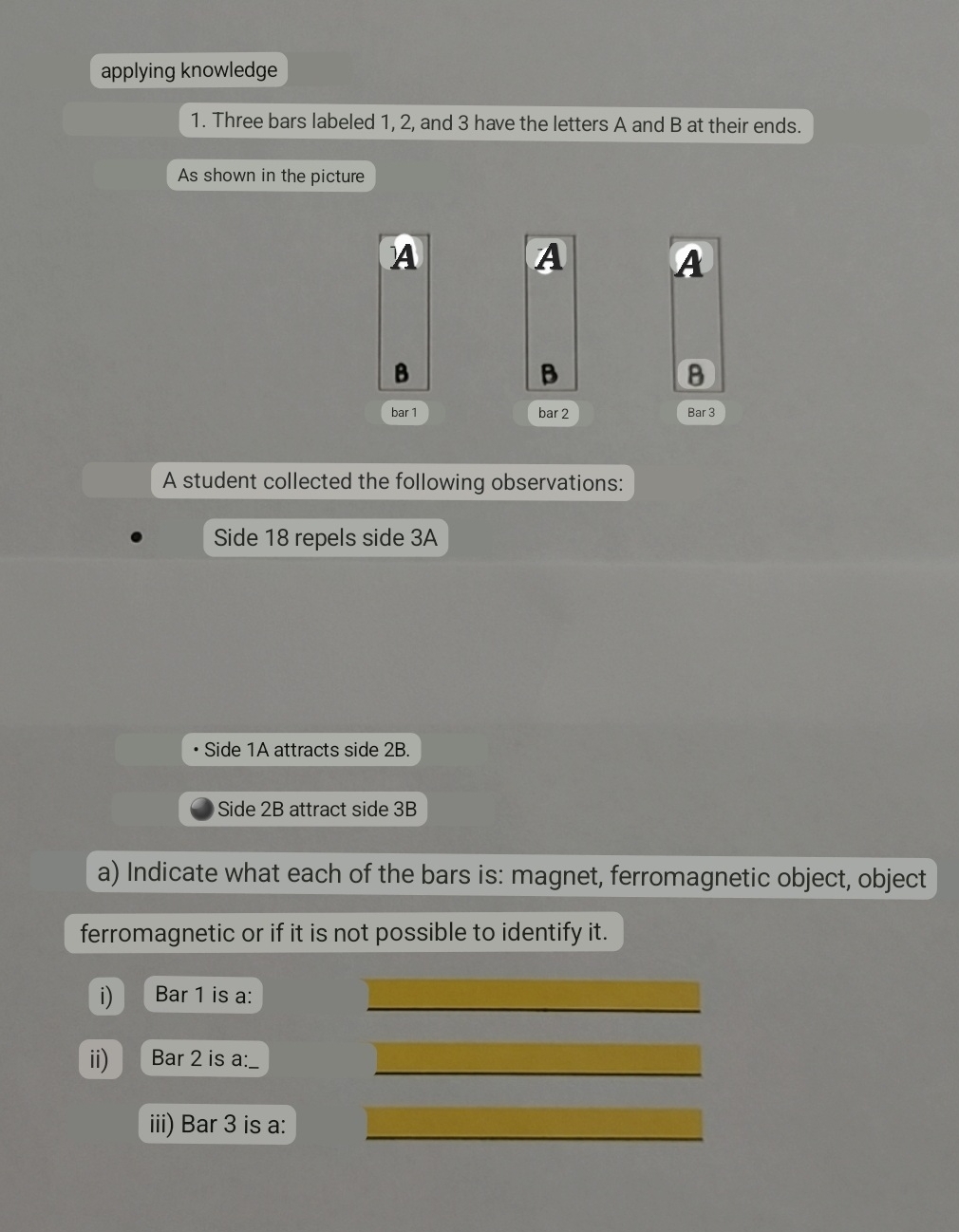 applying knowledge 1. Three bars labeled 1, 2, and 3 have