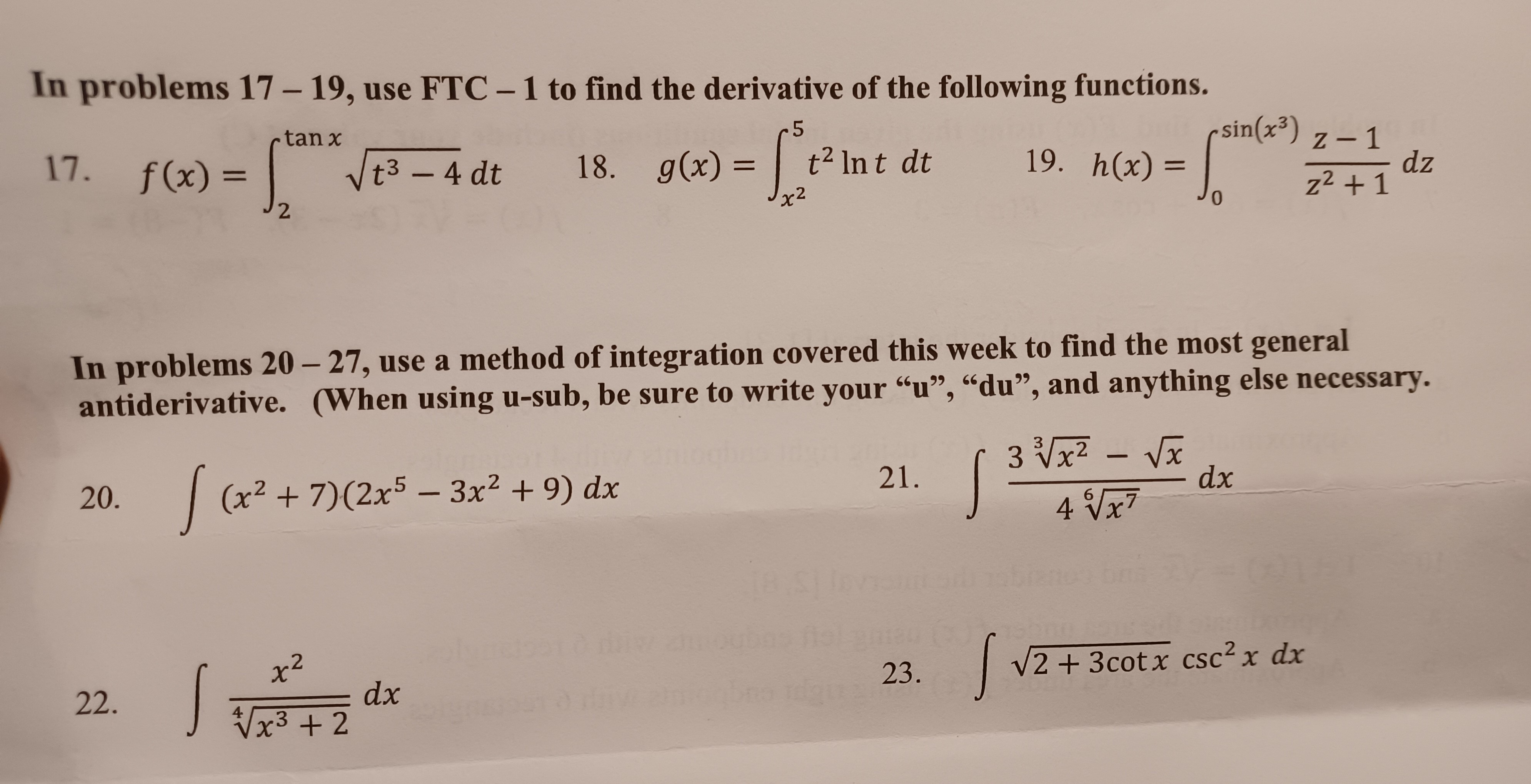  In problems 17 -19, use FTC - 1 to find the