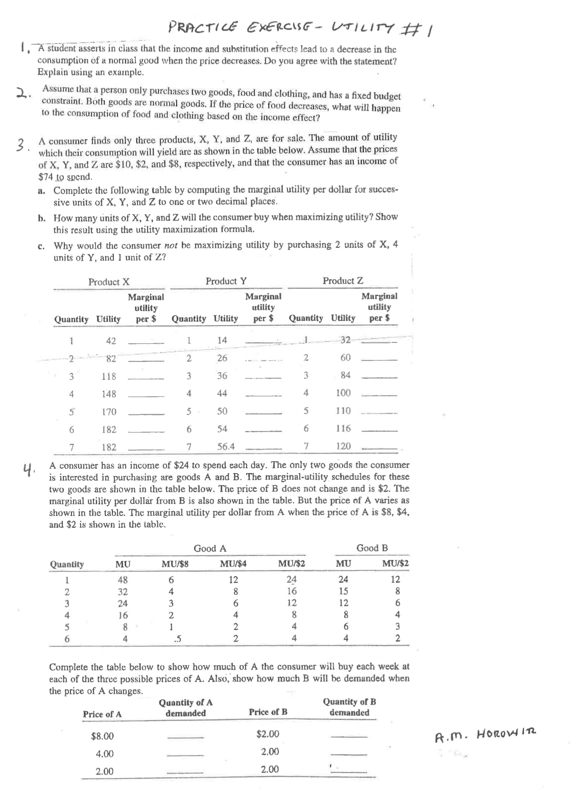 Answer each question in detail PRACTICE EXERCISE - UTILITY # 1 I,