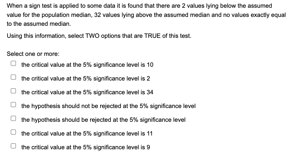 When a sign test is applied to some data it is