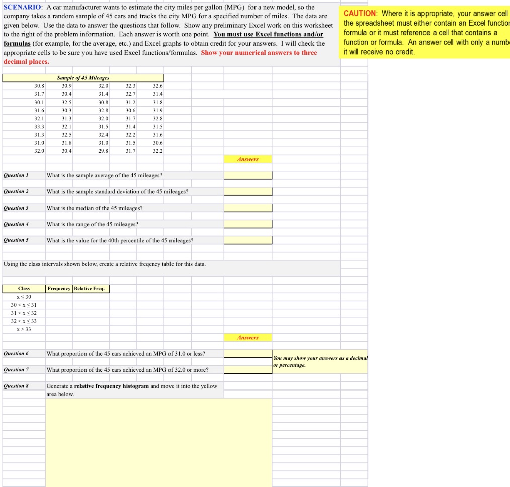 Please answer 1-8The caution reads: Where it is appropriate, your answer cell