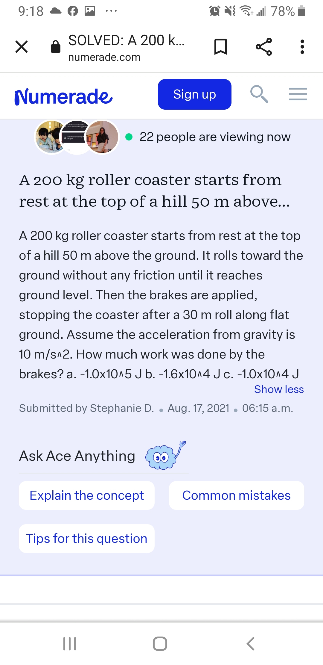 9:18 & O a SOLVED: A 200 k... numerade.com Sign up 22