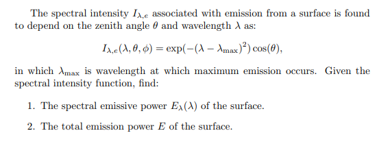  The spectral intensity Ix associated with emission from a surface is