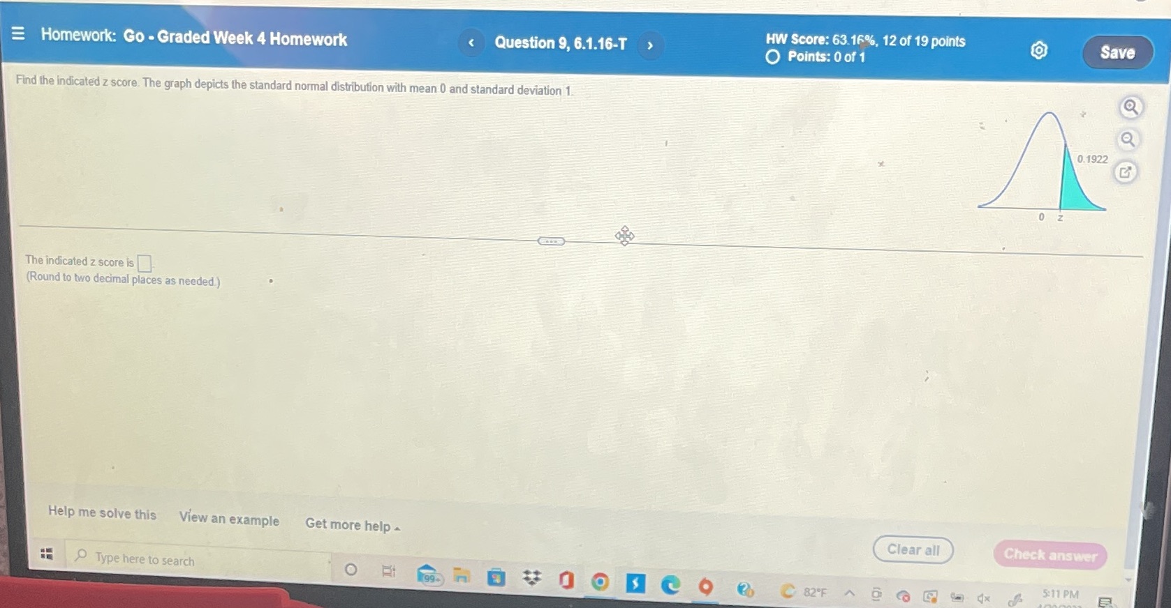 Homework: Go Graded Week 4 Homework Question 9, 6.1.16-T HW score: 6316%.12