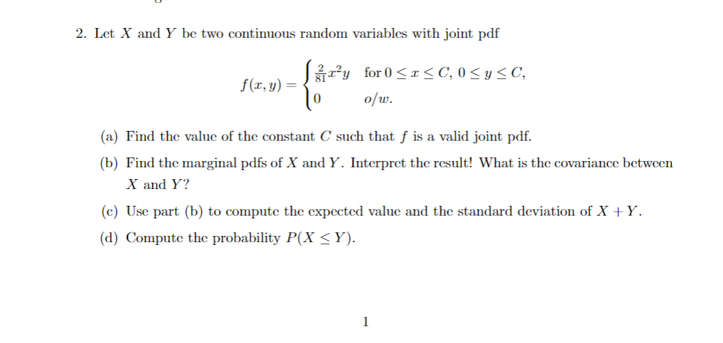  2. Let X and Y be two continuous random variable-i with