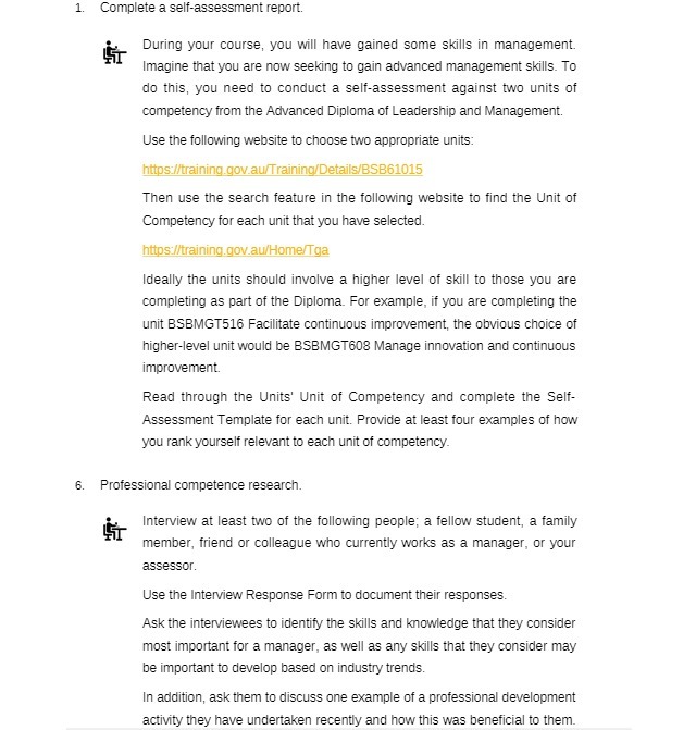 1. Complete a self-assessment report. During your course, you will have