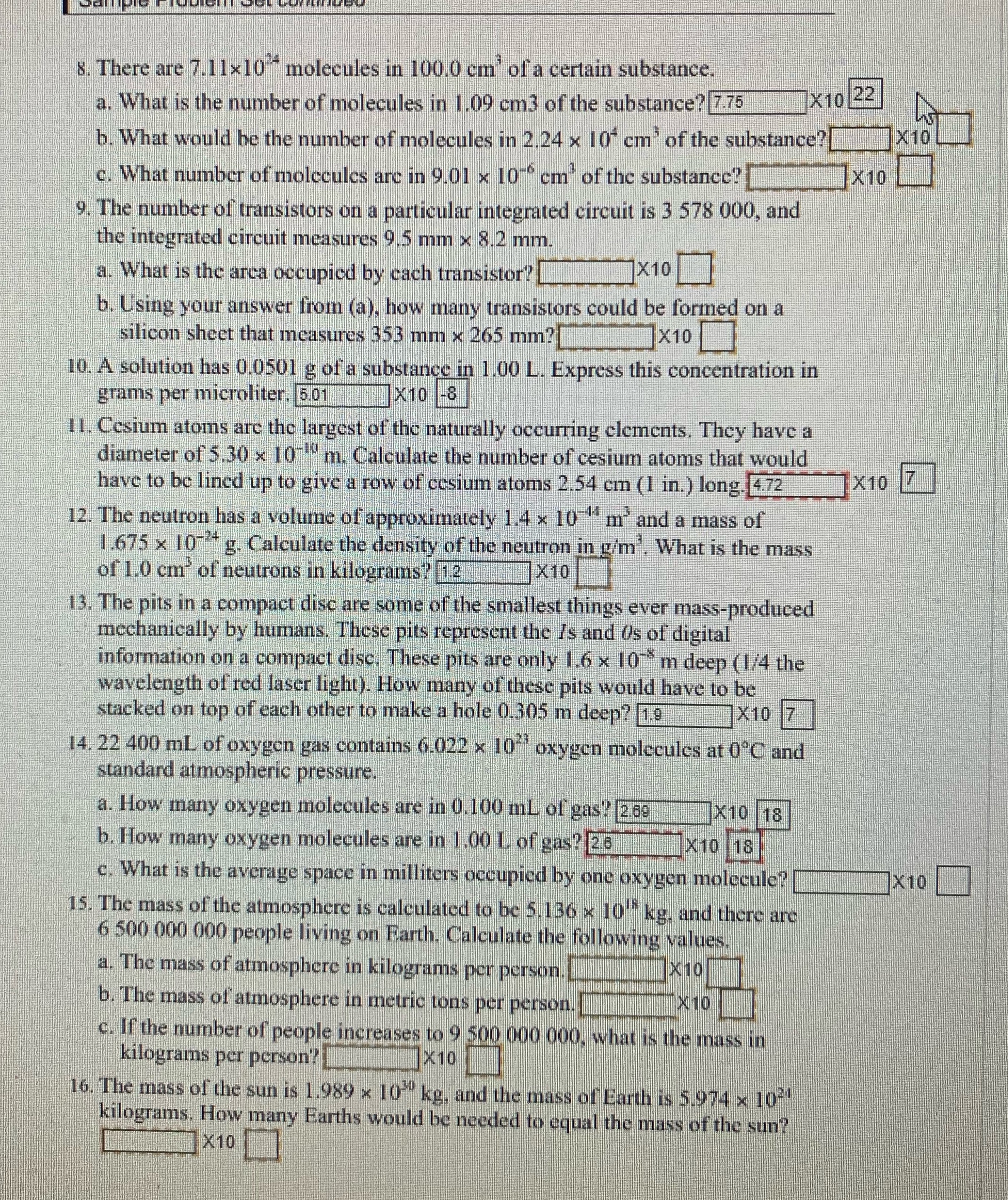 Need answers for red/yellow highlighted boxes / Please round to correct sig