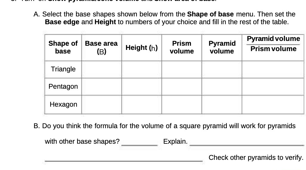  A. Select the base shapes shown below from the Shape of