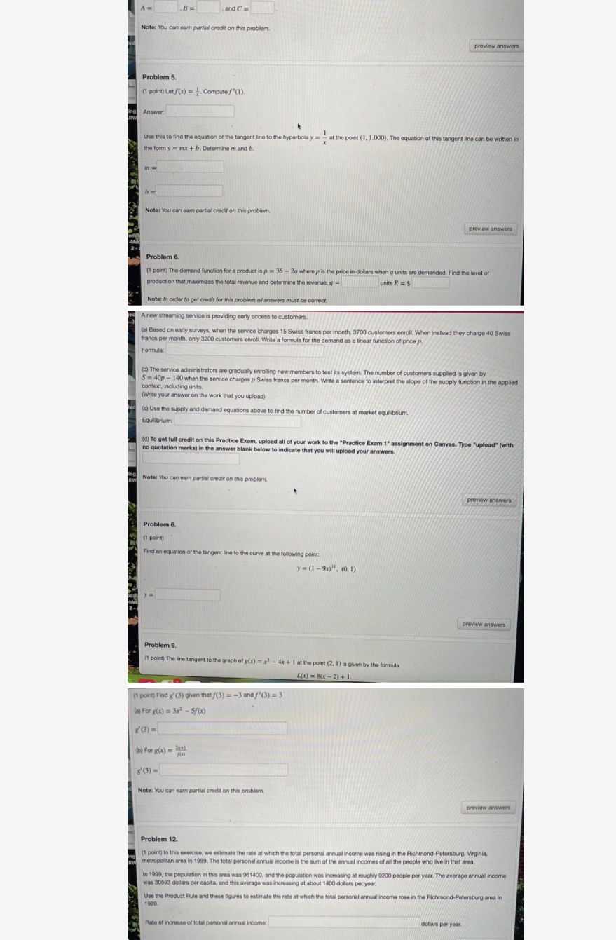  A = B= and C = Note: You can earn partial