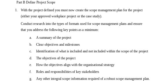 1. Fart B Define Project Scope With the project defined you