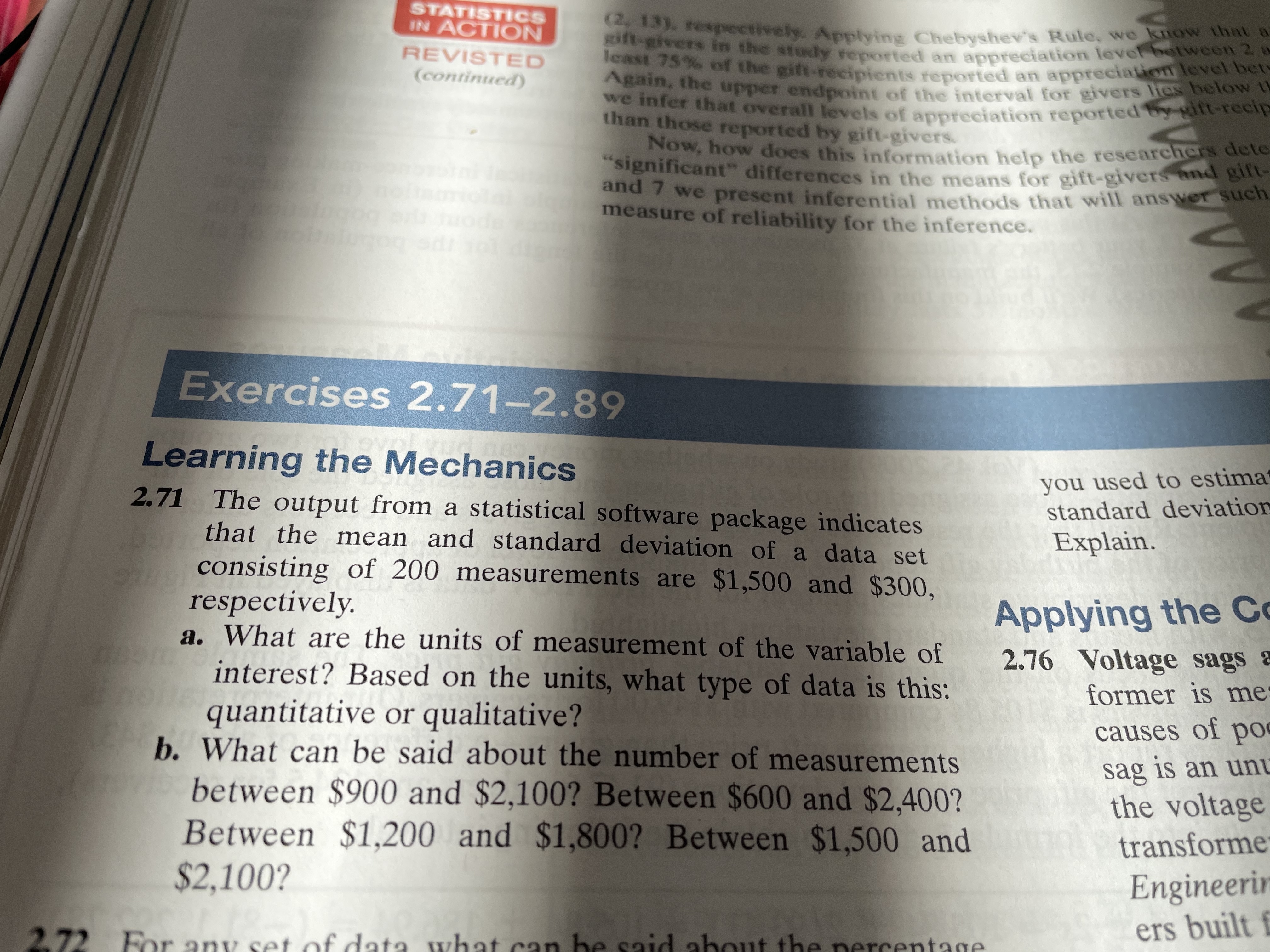  STATISTICS IN ACTION (2, 13), respectively. Applying Chebyshev's Rule, we know