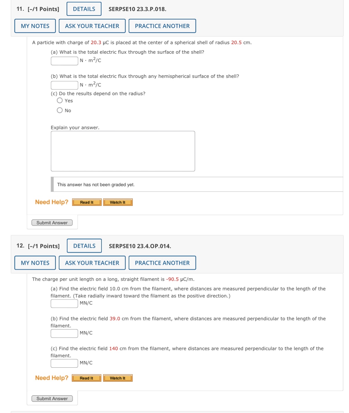 PRACTICE ANOTHER A uniformly charged ring of radius 10.0 cm has a