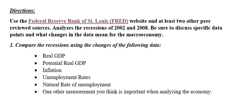 Link to website:https://fred.stlouisfed.org/ Directions: Use the Federal Reserve Bank of St. Louis