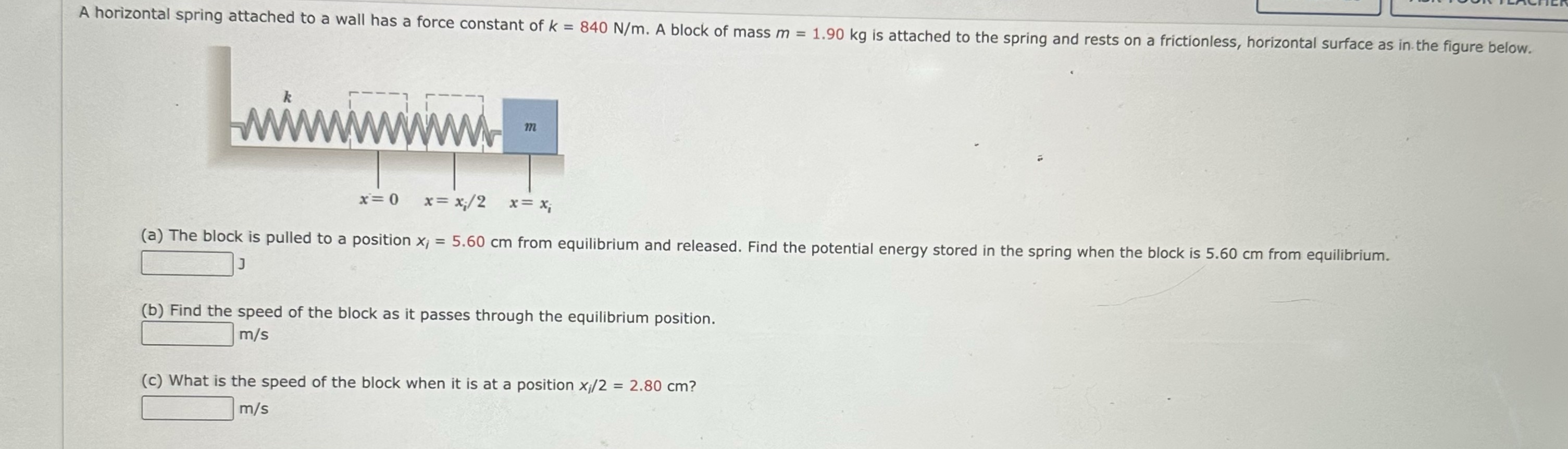 A horizontal spring attached to a wall has a force constant