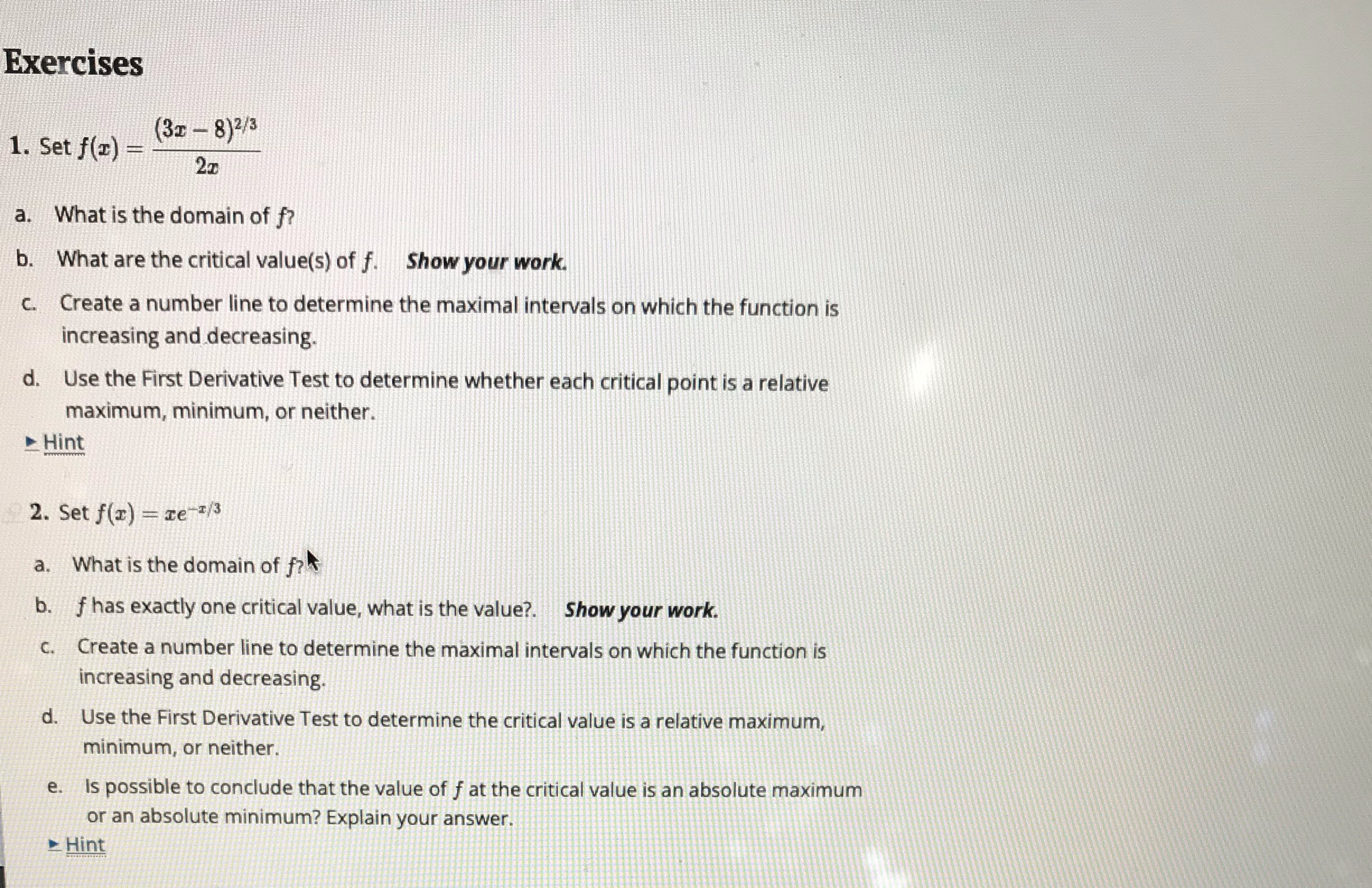  Exercises (32 - 8)2/3 1. Set f(I) = 2x a. What