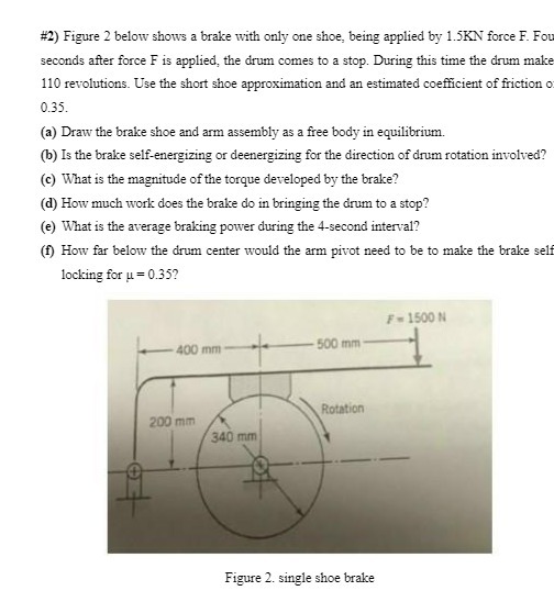  #2) Figure 2 below shows a brake with only one shoe,