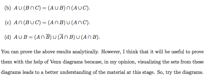 following results: (a) AnB = AUB.(b) AU(BOC) = (AUB) n (AUC). (c)