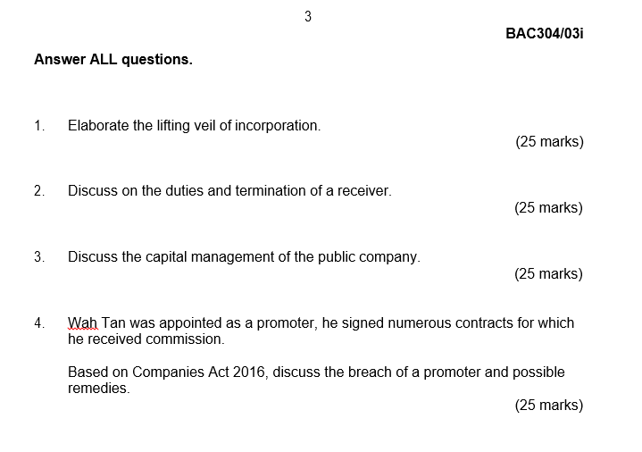 Please give some example for each question and use Company Act 2016?