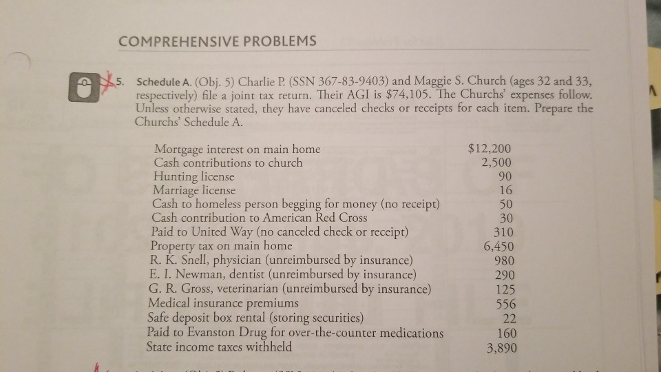  please use 2019 tax law COMPREHENSIVE PROBLEMS Schedule A. (Obj. 5)