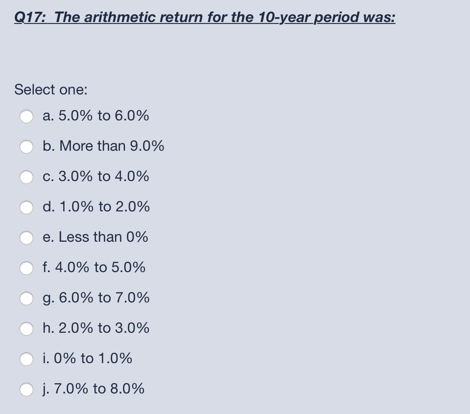 8 9 10 Q16: What was the geometric return for this time